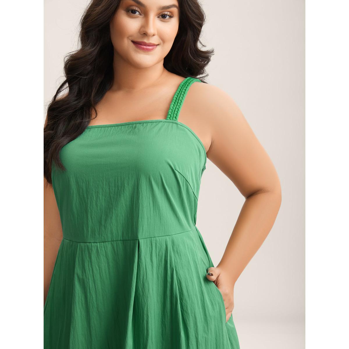 Plus Size Solid Adjustable Straps Pockets Midi Dress Truegreen Women Non Sleeveless Curvy BloomChic 28/5X Product Image