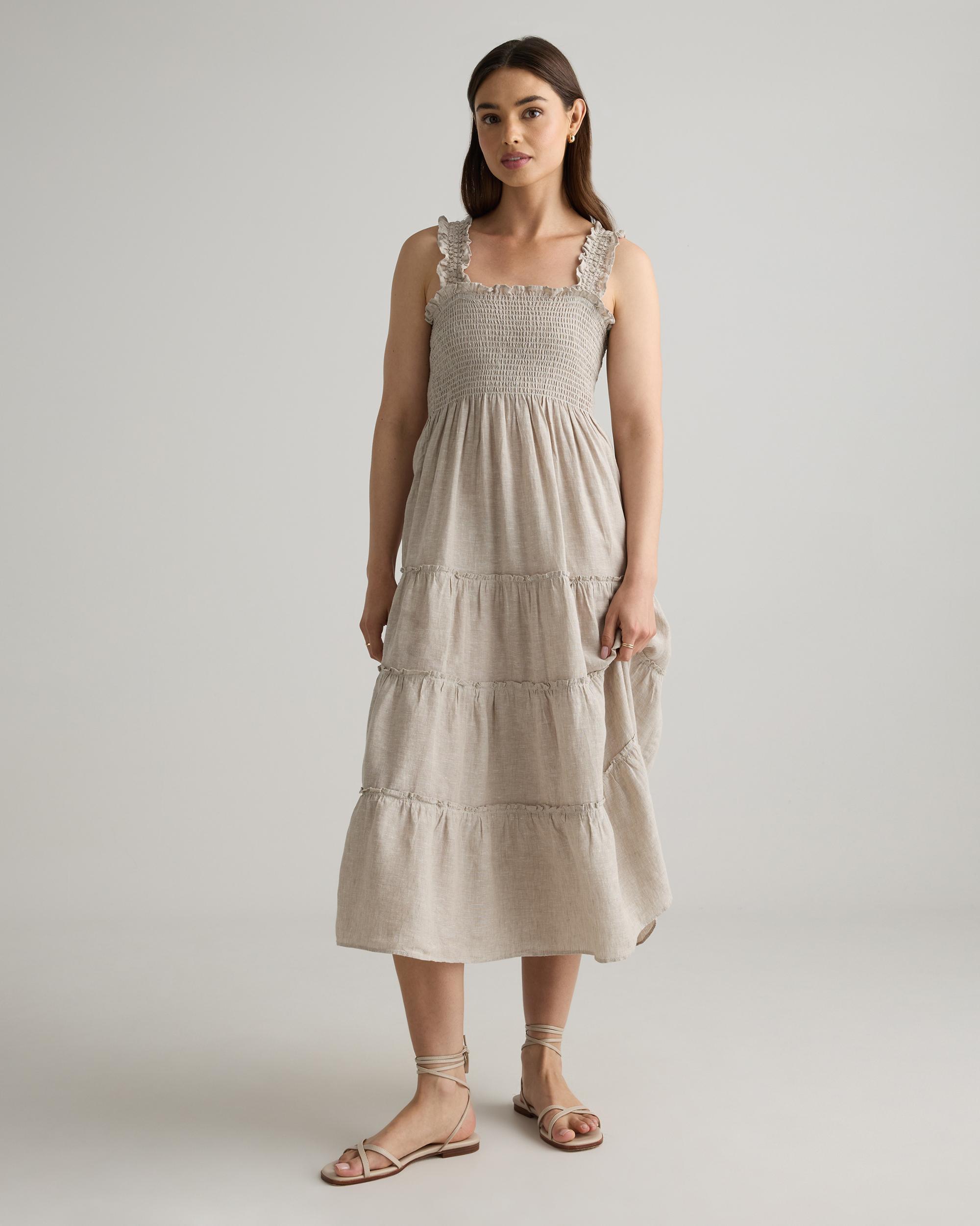 Quince | Women's 100% European Linen Smocked Midi Dress Size XS Product Image