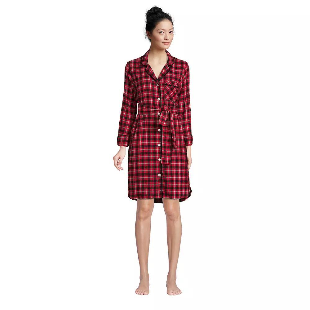 Women's Lands' End Long Sleeve Flannel Sleep Shirt Dress, Size: Large, Rich Red Field Check Product Image