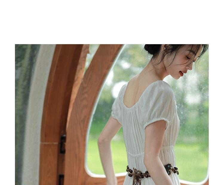 Short-Sleeve Crew Neck Plain Maxi A-Line Dress (Various Designs) Product Image