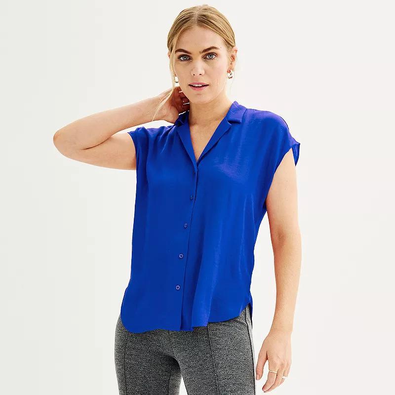 Women's Petite Nine West Short Sleeve Easy Lapel Shirt, Size: XXL Petite, Black Product Image