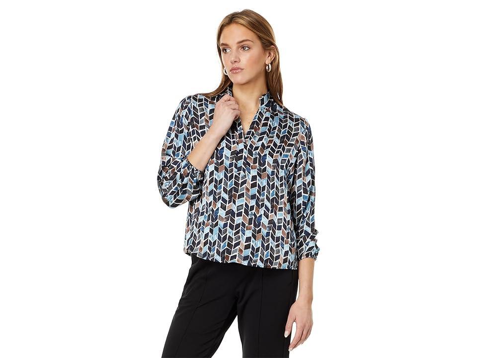 NIC+ZOE Plus Size Herringbone Blues Top Multi) Women's Clothing Product Image