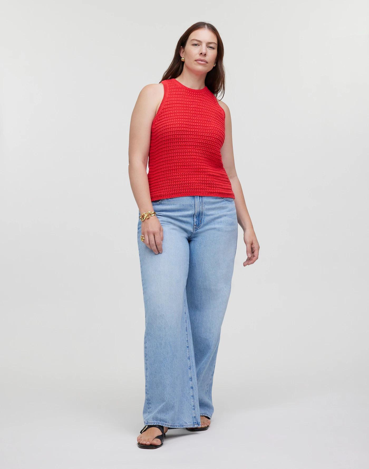 Crochet-Knit Crewneck Sweater Tank Product Image