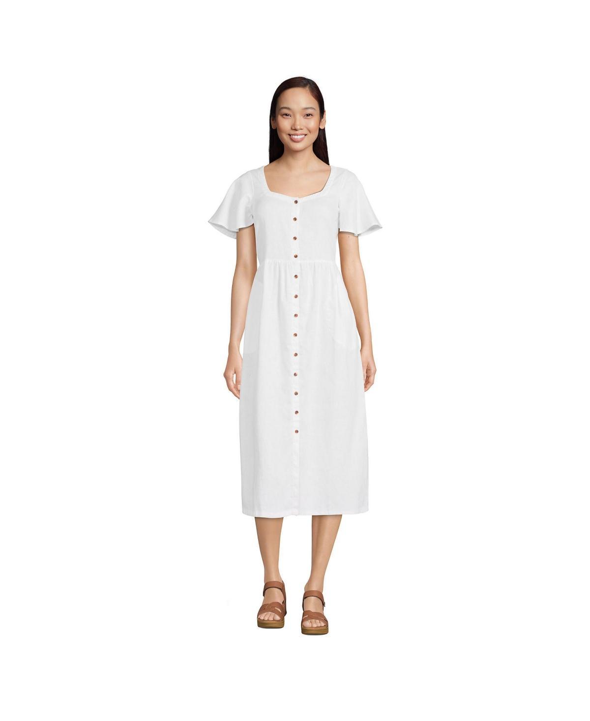 Petite Lands End Linen Sweetheart Button Front Midi Dress, Womens Product Image