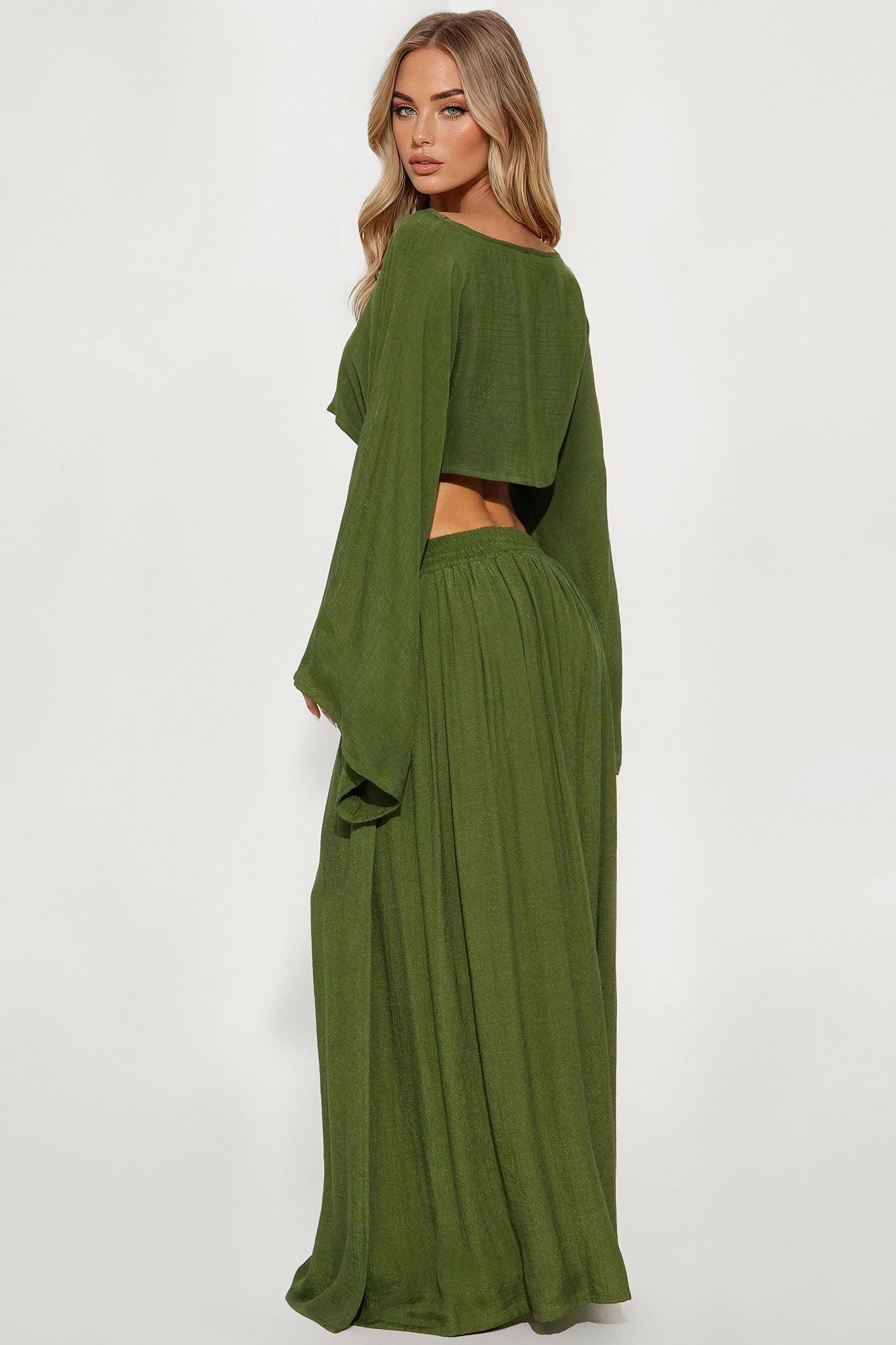 Miranda Maxi High Slit Maxi Skirt Set - Olive Product Image