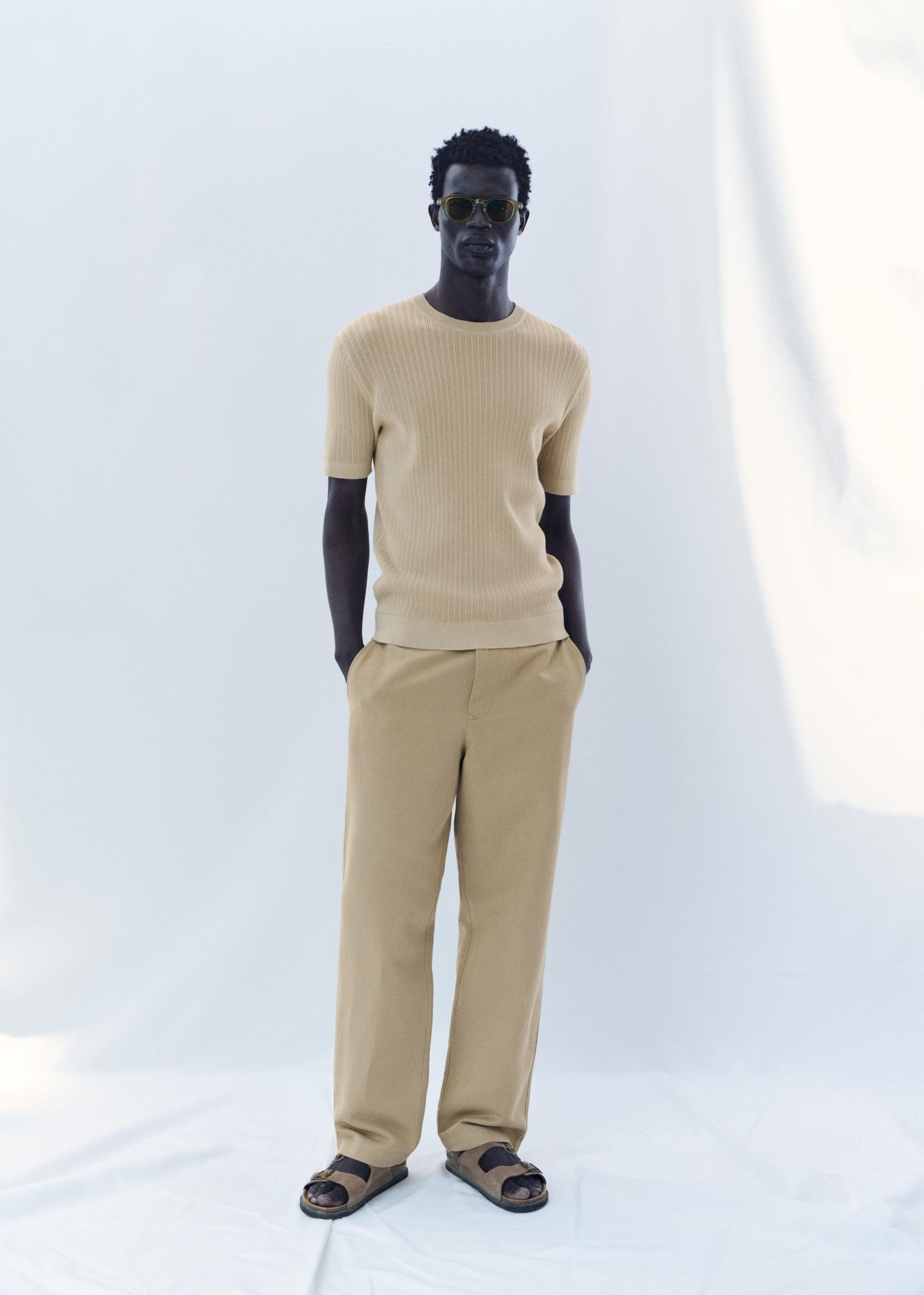 Braided cotton knitted T-shirt - Men | MANGO USA Product Image