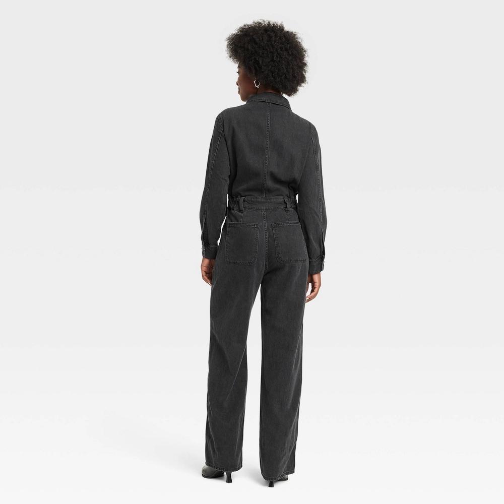 Women's Long Sleeve Utility Baggy Denim Jumpsuit - Universal Thread™ Black 8 Product Image