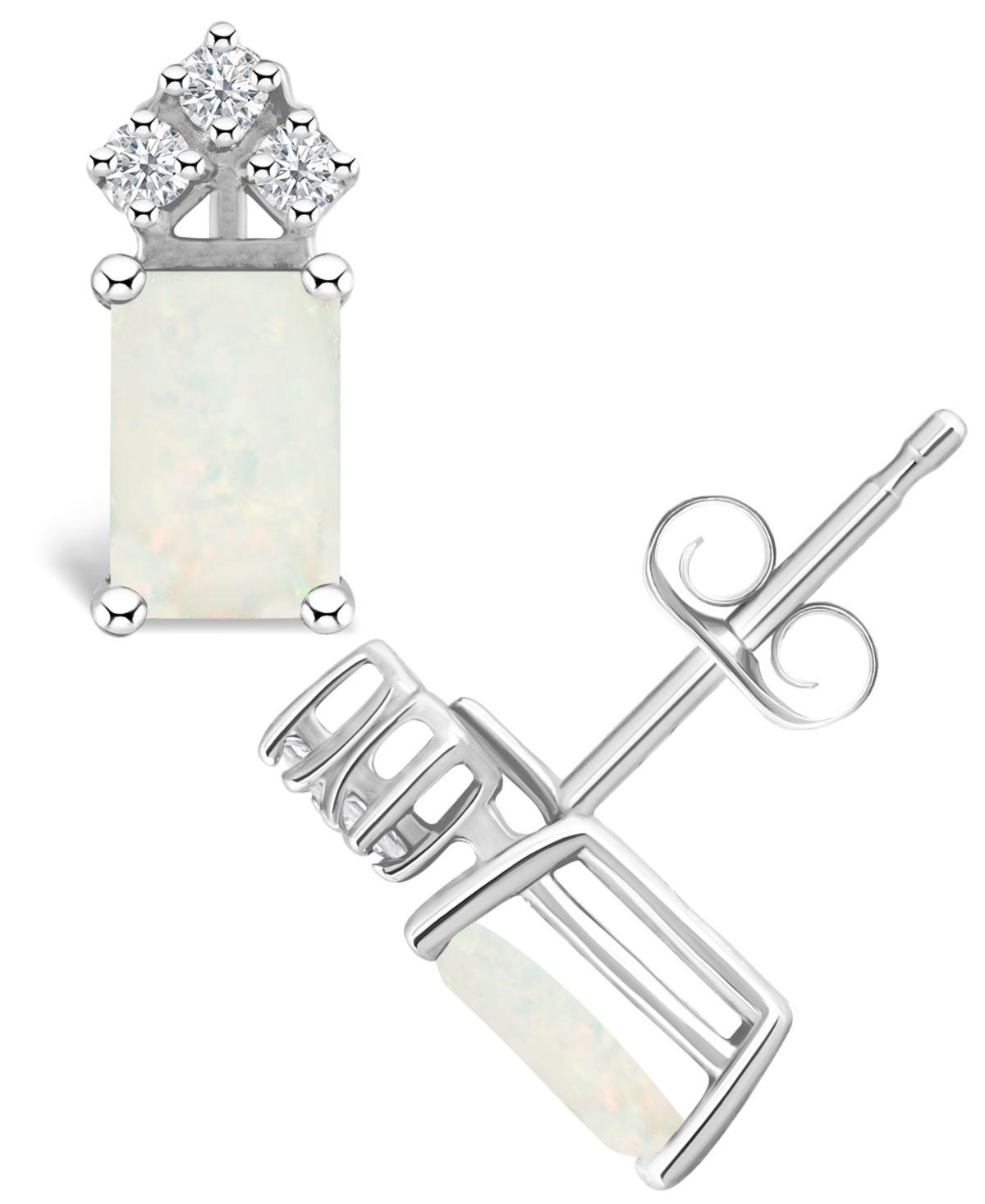 Celebration Gems 14k Gold Emerald Cut White Opal & 1/8 Carat T.W. Diamond Stud Earrings, Womens Product Image