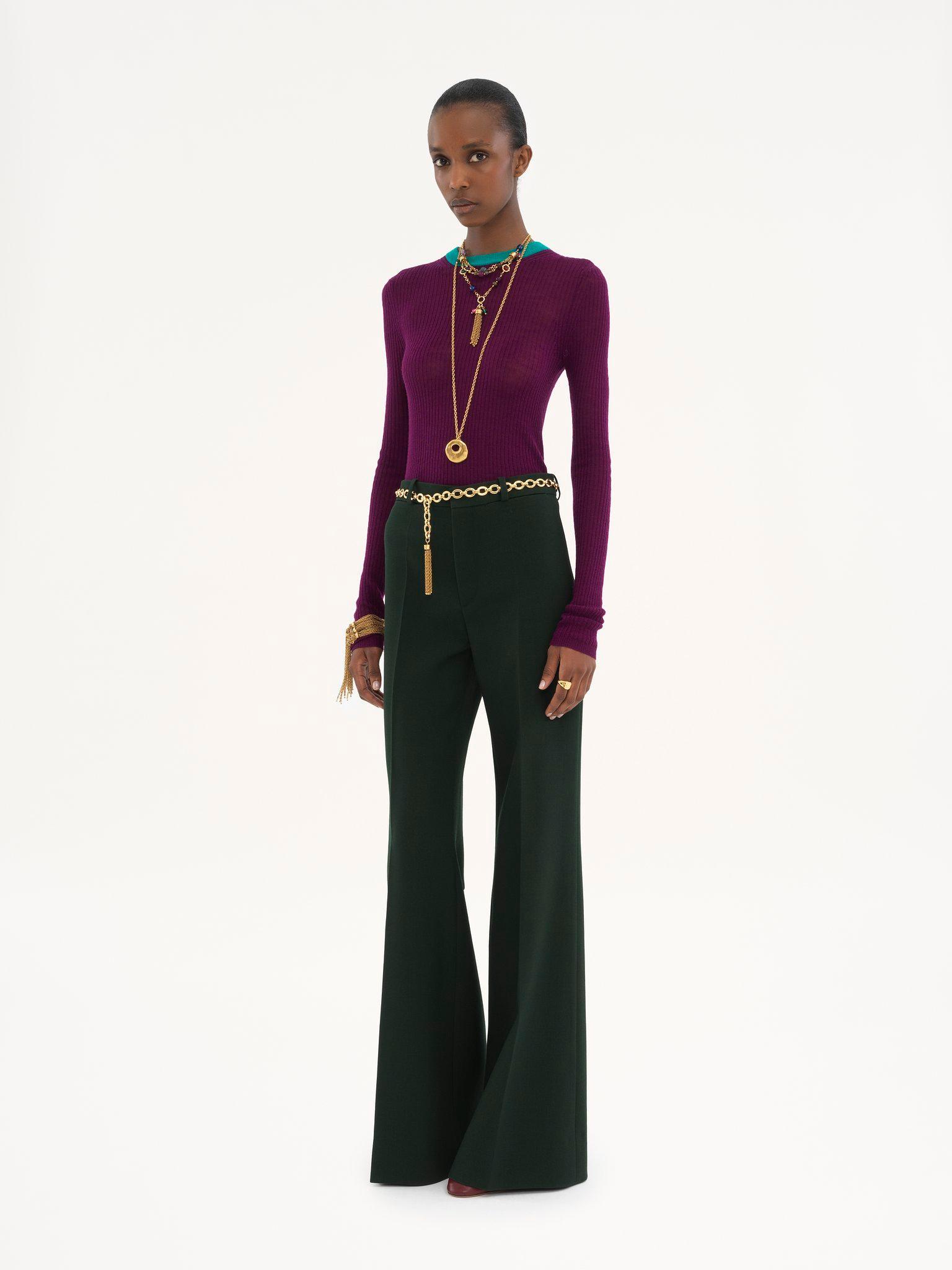 Crew-neck fitted top in wool knit Product Image