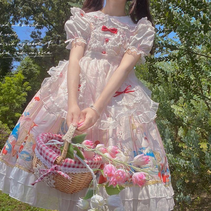 Puff-Sleeve Rabbit Ear Dotted A-Line Lolita Dress Product Image
