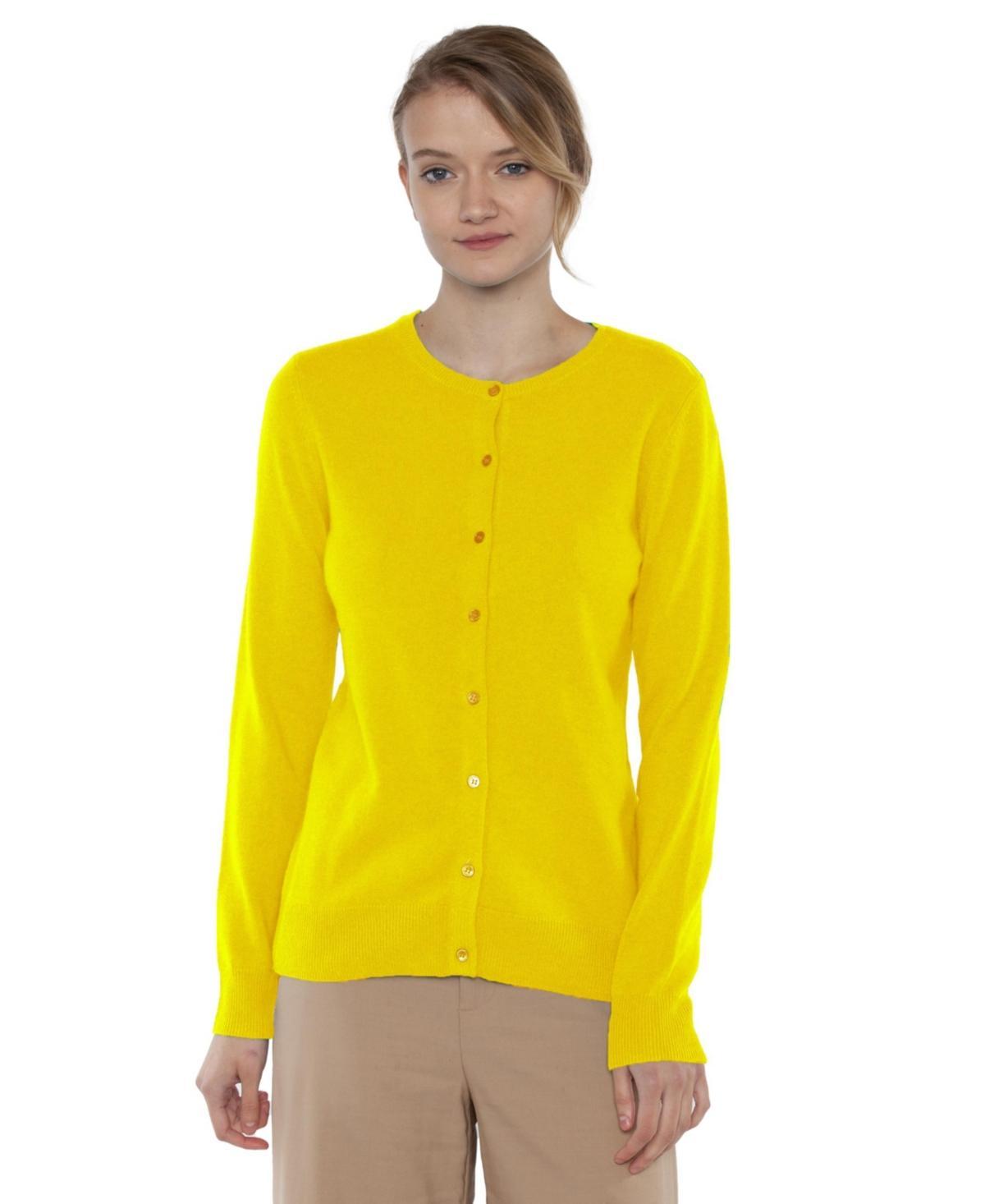 Jennie Liu Womens 100% Cashmere Button Front Long Sleeve Crewneck Cardigan Sweater (1575, Azalea, Large ) Product Image