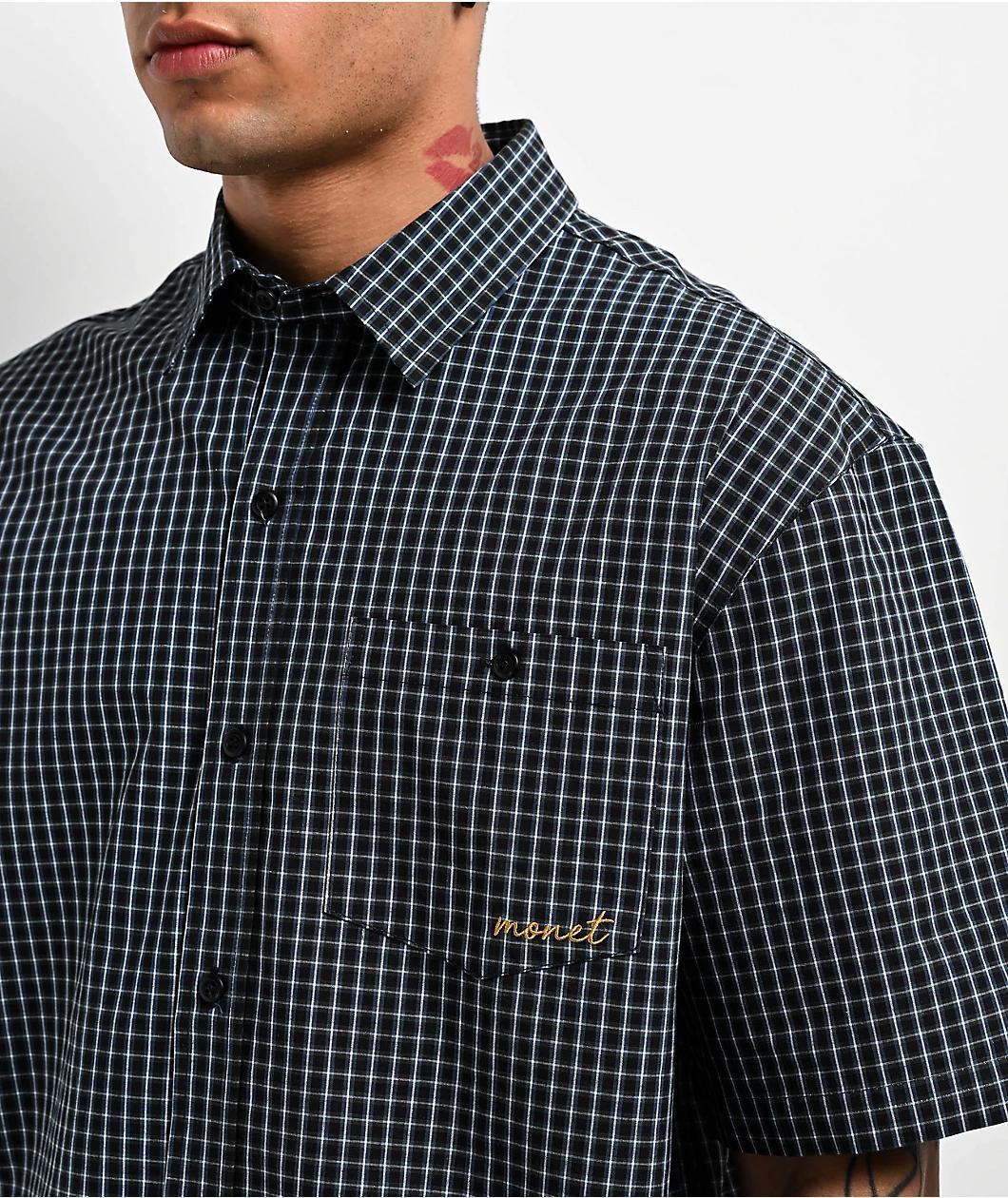 Monet Skateboards Sweeper Blue Plaid Short Sleeve Shirt Product Image