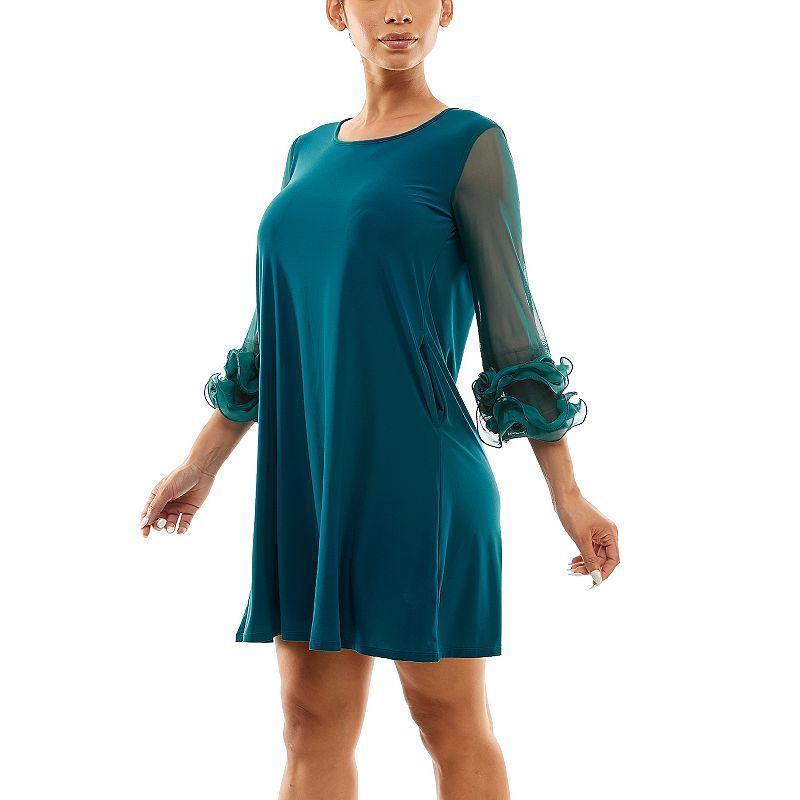 Womens Nina Leonard Ruffle-Sleeve Dress Deep Blue Product Image