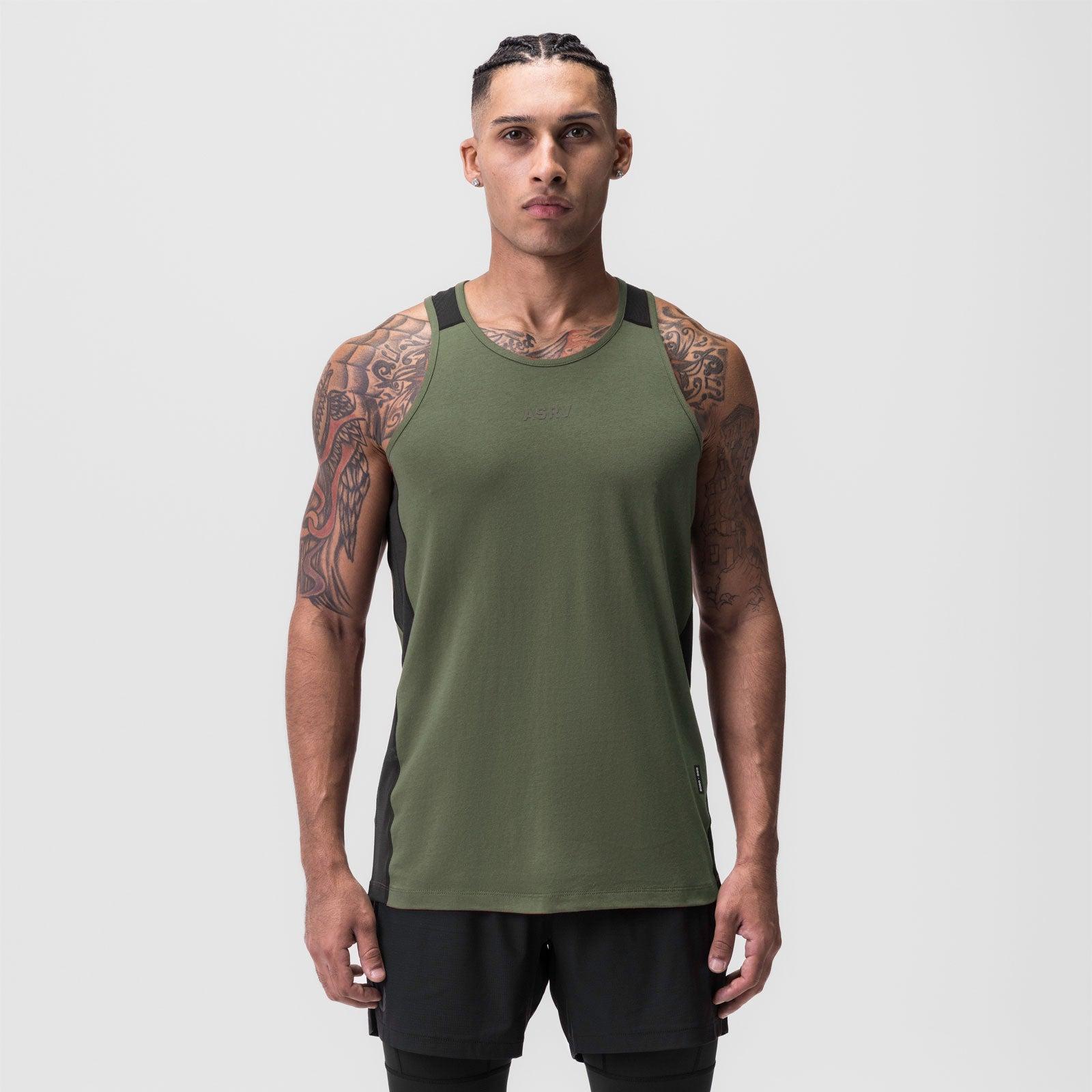 0809. Supima® Mesh Panel Training Singlet  - Space Grey Product Image