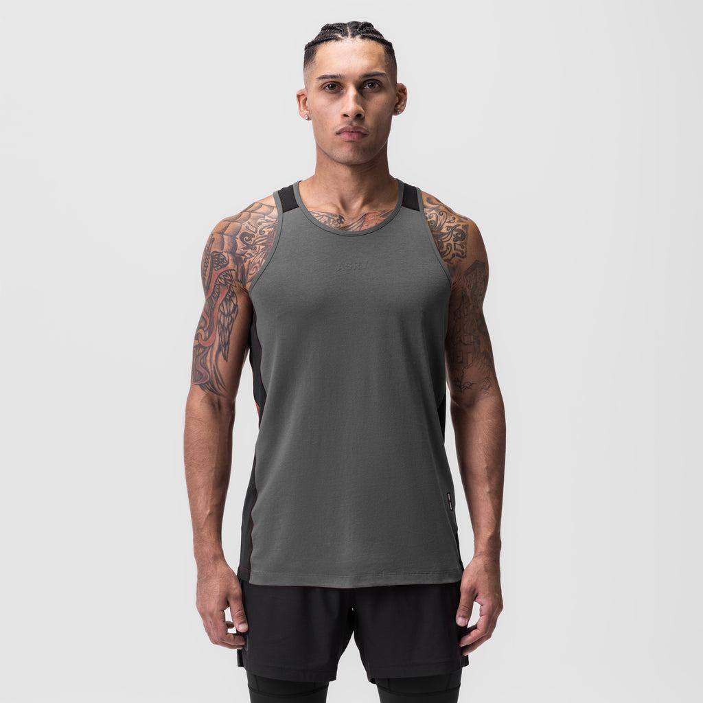 0809. Supima® Mesh Panel Training Singlet  - Space Grey Product Image