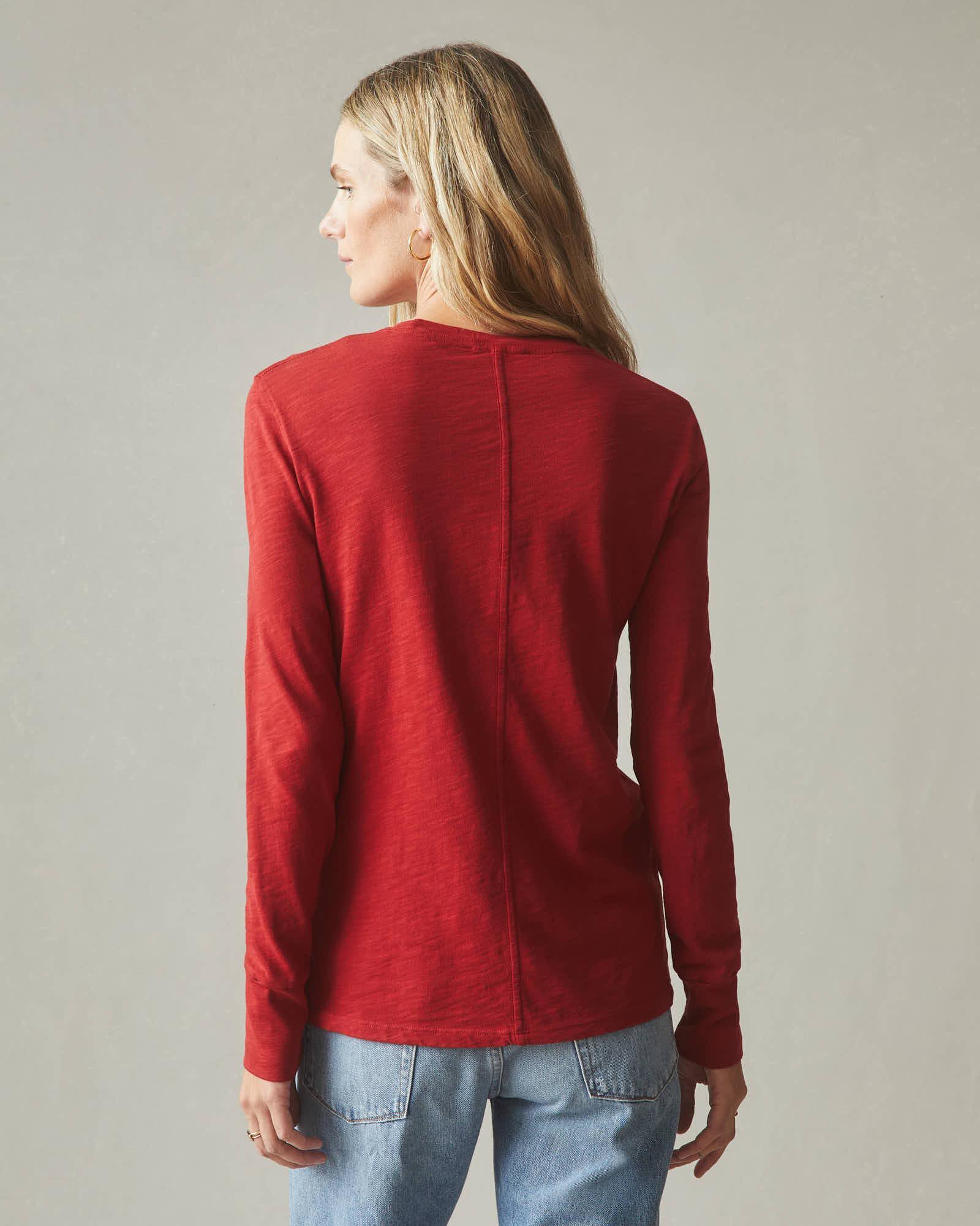 Premium Slub Crew Tee Long Sleeve - Real Red Female Product Image