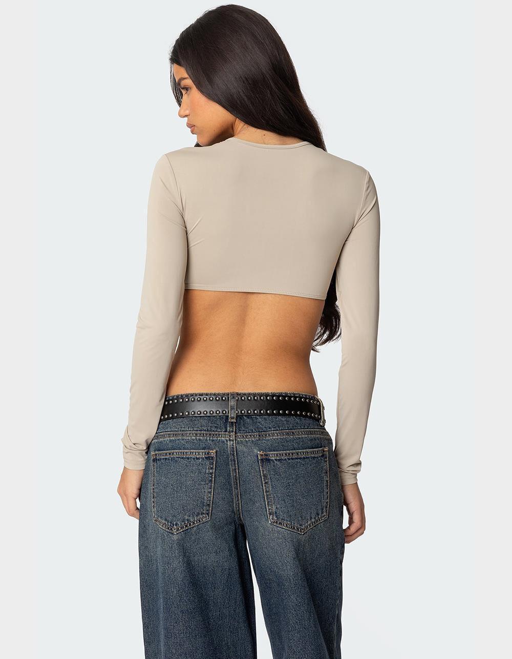 EDIKTED Gathered Long Sleeve Crop Top Product Image