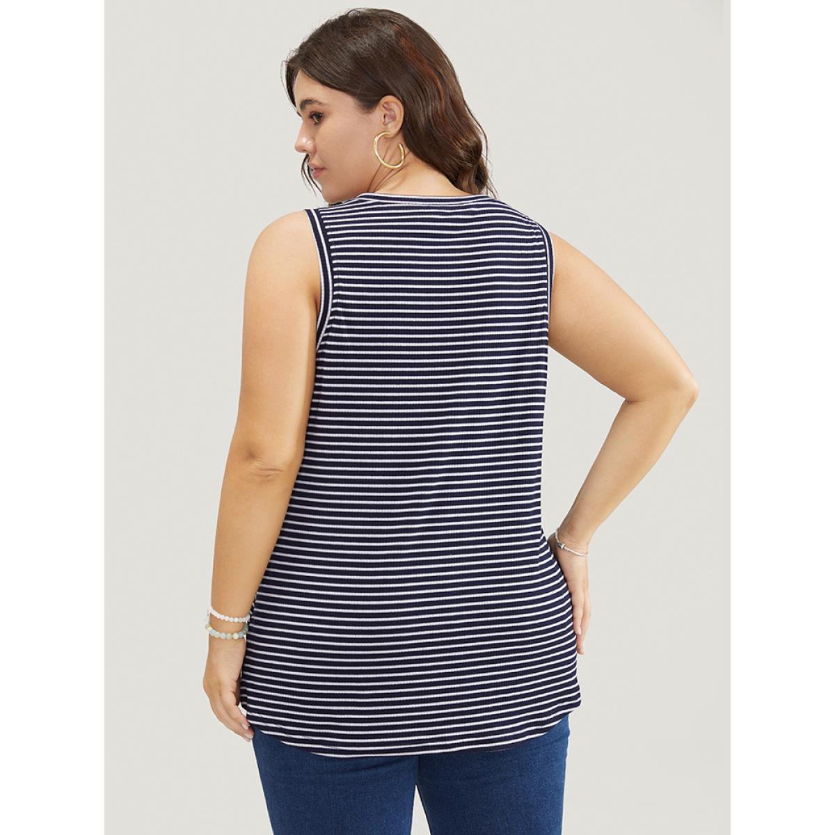 Plus Size Striped Pocket Arc Hem Tank Top Women Indigo Casual Everyday Tank Tops Camis BloomChic 10/M Product Image