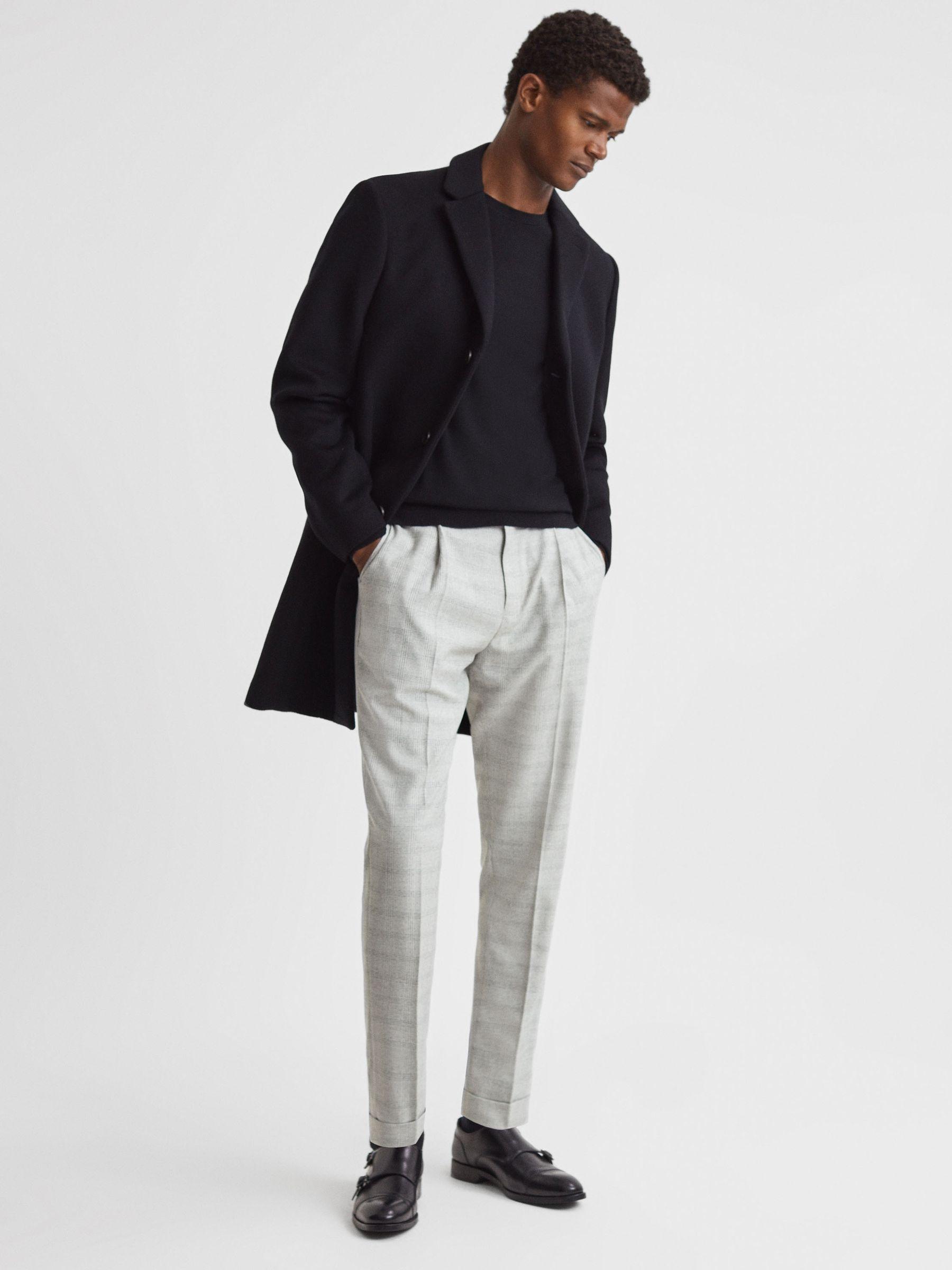 Slim Fit Prince of Wales Rolled Hem Trousers in Soft Grey Product Image
