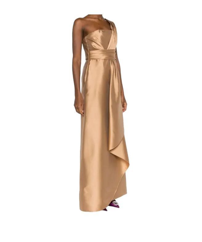 ALBERTA FERRETTI Mikado One-shoulder Midi Dress In Nude Product Image