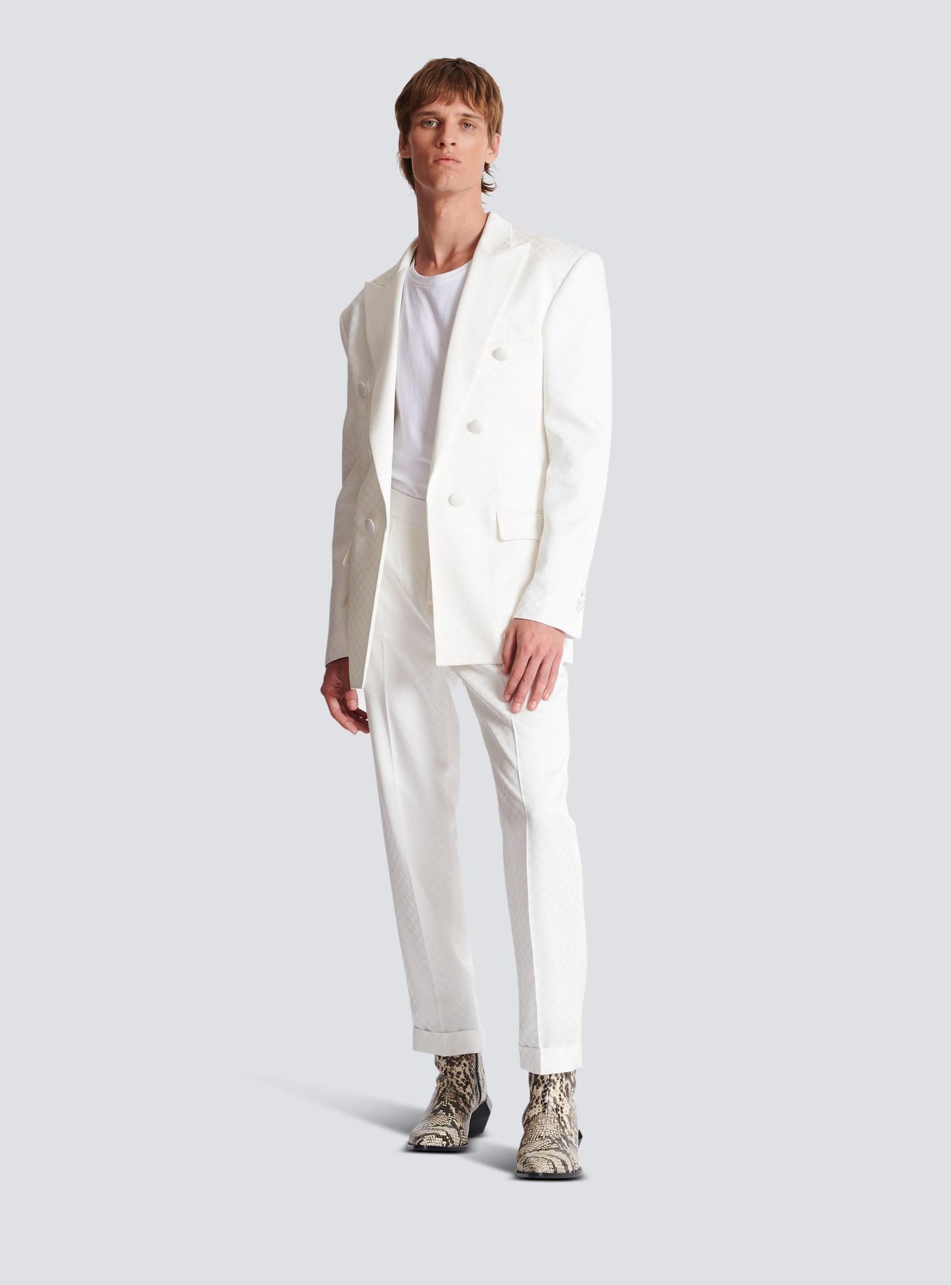 6-button monogram satin jacket Product Image