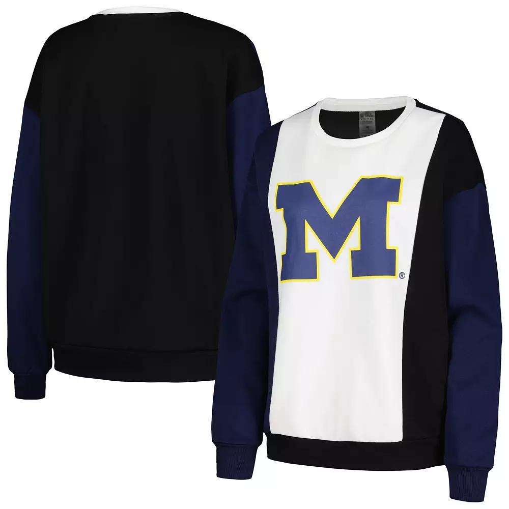 Women's Gameday Couture White/Black Michigan Wolverines Vertical Color-Block Pullover Sweatshirt, Size: XL Product Image