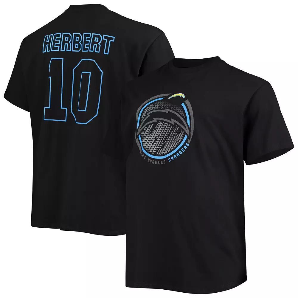 Men's Fanatics Branded Justin Herbert Black Los Angeles Chargers Big & Tall Color Pop Name & Number T-Shirt, Size: 3XB Product Image