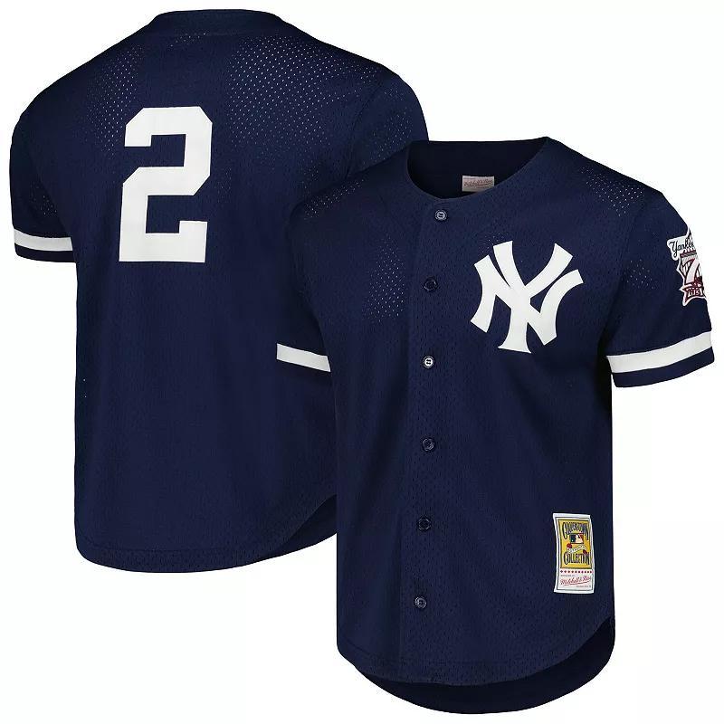 Men's Mitchell & Ness Derek Jeter Navy New York Yankees Cooperstown Collection Mesh Batting Practice Button-Up Jersey, Size: 2XL, Blue Product Image