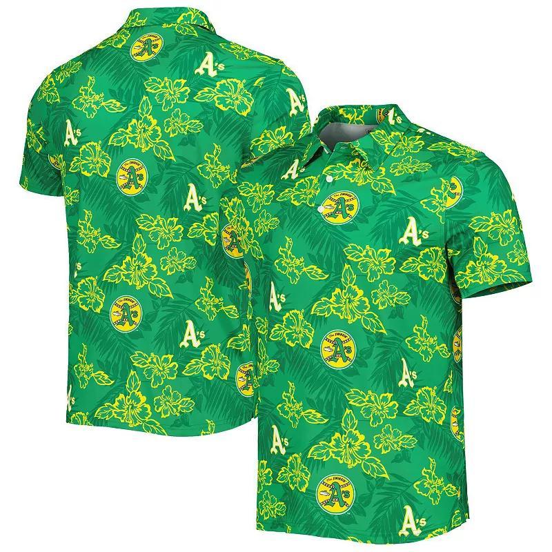 Men's Reyn Spooner Green Oakland Athletics Cooperstown Collection Puamana Print Polo, Size: Large Product Image