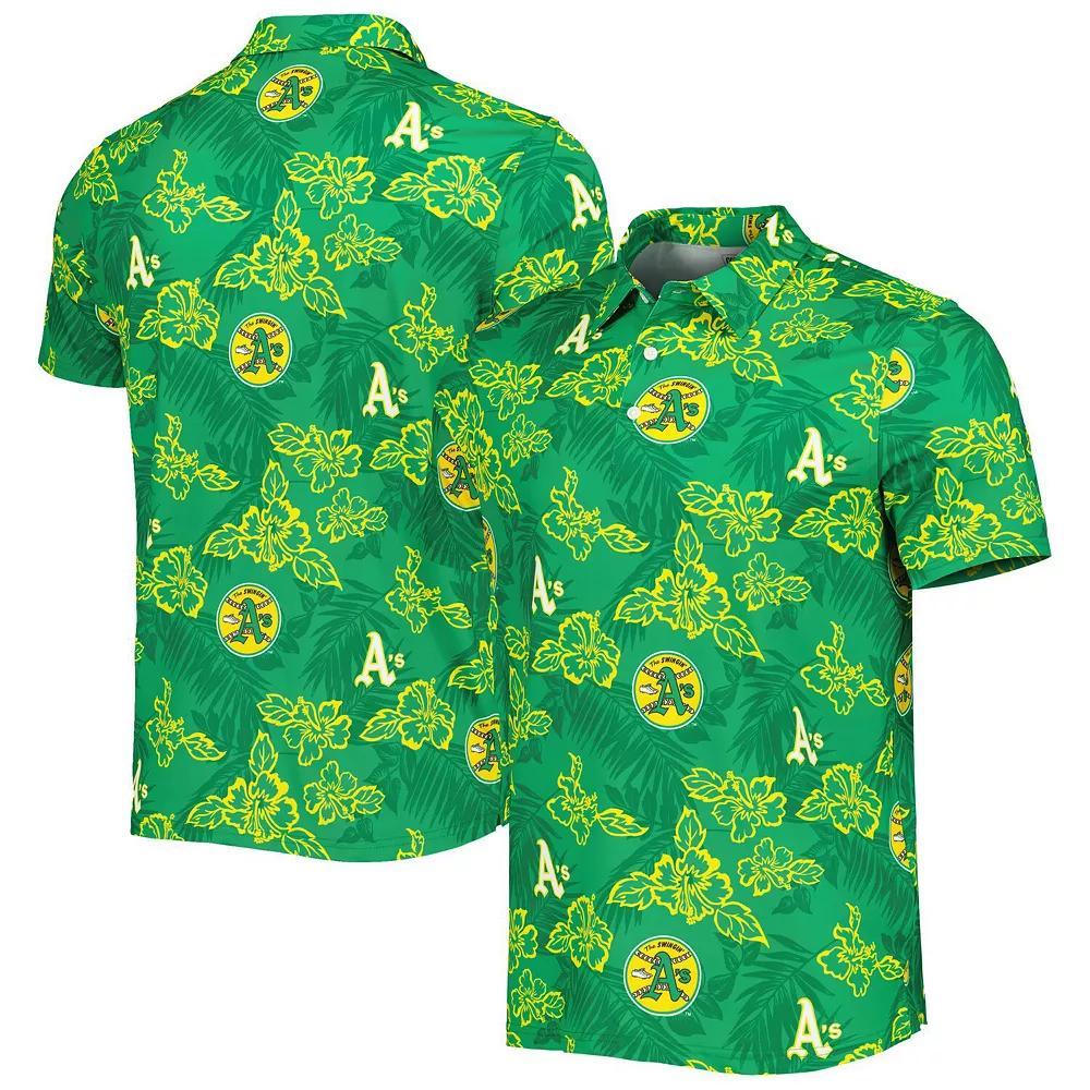 Men's Reyn Spooner Green Oakland Athletics Cooperstown Collection Puamana Print Polo, Size: Large Product Image