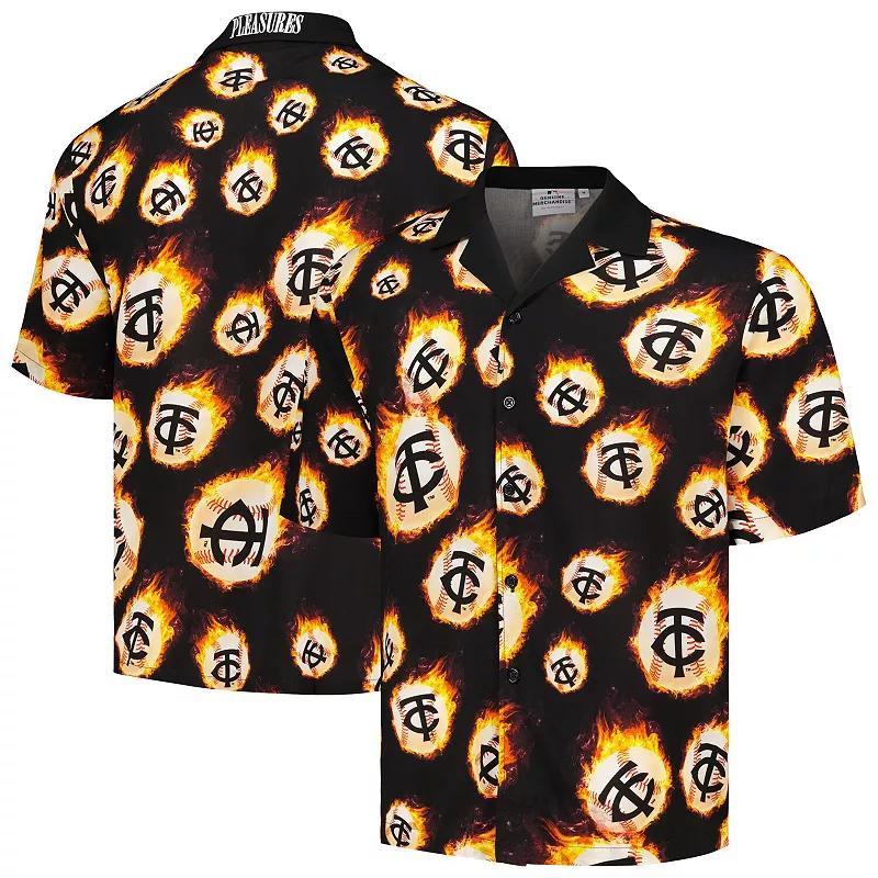 Men's Black Minnesota Twins Flame Fireball Button-Up Shirt, Size: Small Product Image