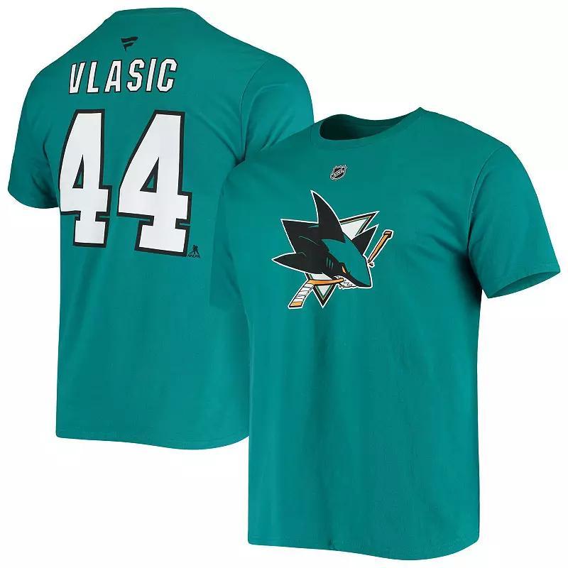 Men's Fanatics Branded Marc-Edouard Vlasic Teal San Jose Sharks Player Name and Number T-Shirt, Size: XL, Sks Blue Product Image