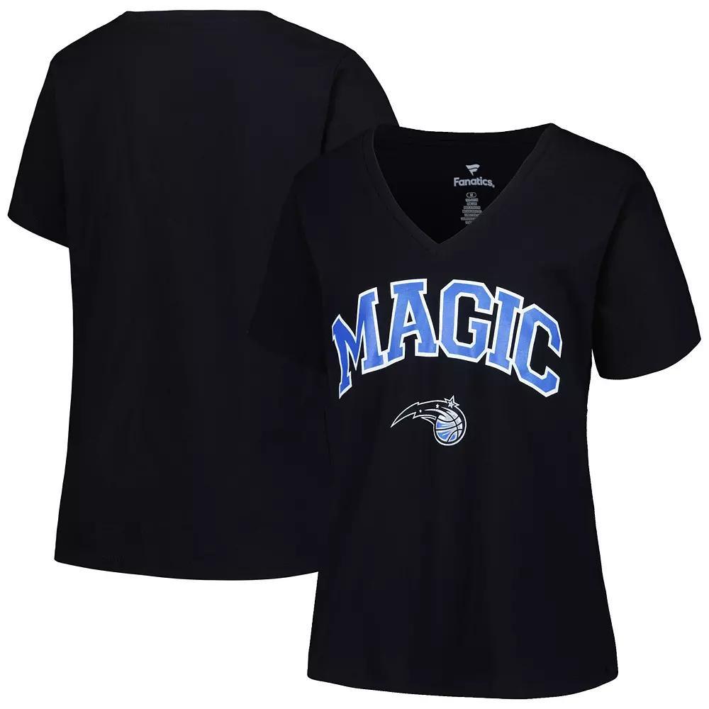 Women's Profile Black Orlando Magic Plus Size Arch Over Logo V-Neck T-Shirt, Size: PLUS Large, Mag Black Product Image