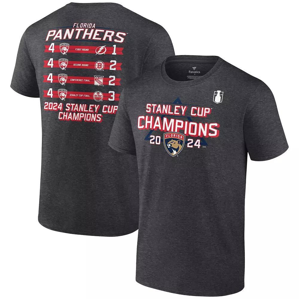 Mens Fanatics Heather Charcoal Florida Panthers 2024 Stanley Cup Champions Schedule T-Shirt Product Image