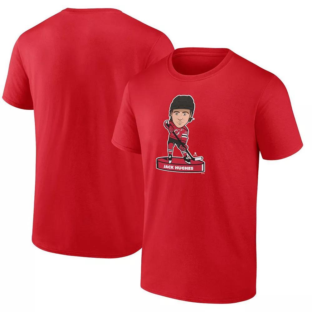 Men's Fanatics Branded Jack Hughes Red New Jersey Devils Player Bobblehead T-Shirt, Size: 5XL, Nhl Red Product Image