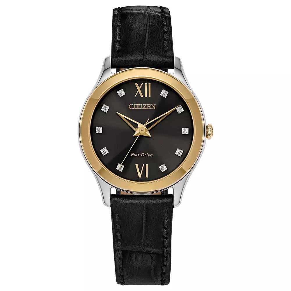 Citizen Axiom Eco-Drive Women's Two Tone Stainless Steel Diamond Accent Leather Strap Watch, Size: Small, Black Product Image
