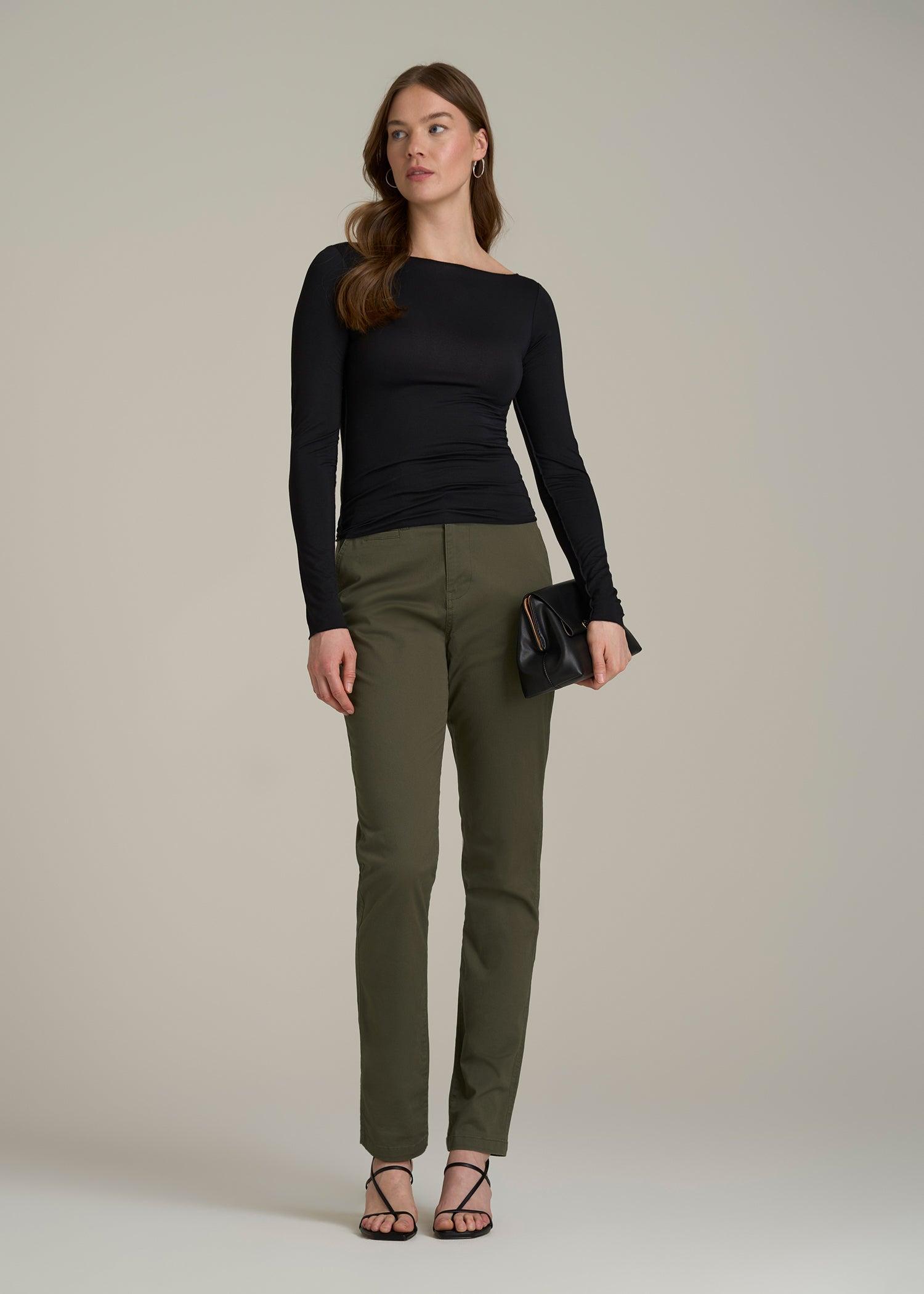 High Rise Tapered Chino Pants for Tall Women in Forest Night Product Image