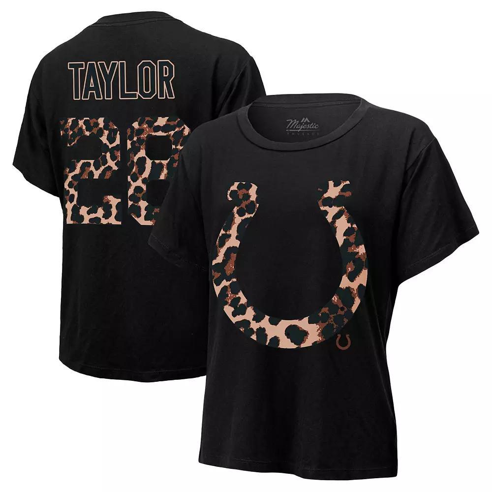 Women's Majestic Threads Jonathan Taylor Black Indianapolis Colts Leopard Player Name & Number T-Shirt, Size: Large Product Image
