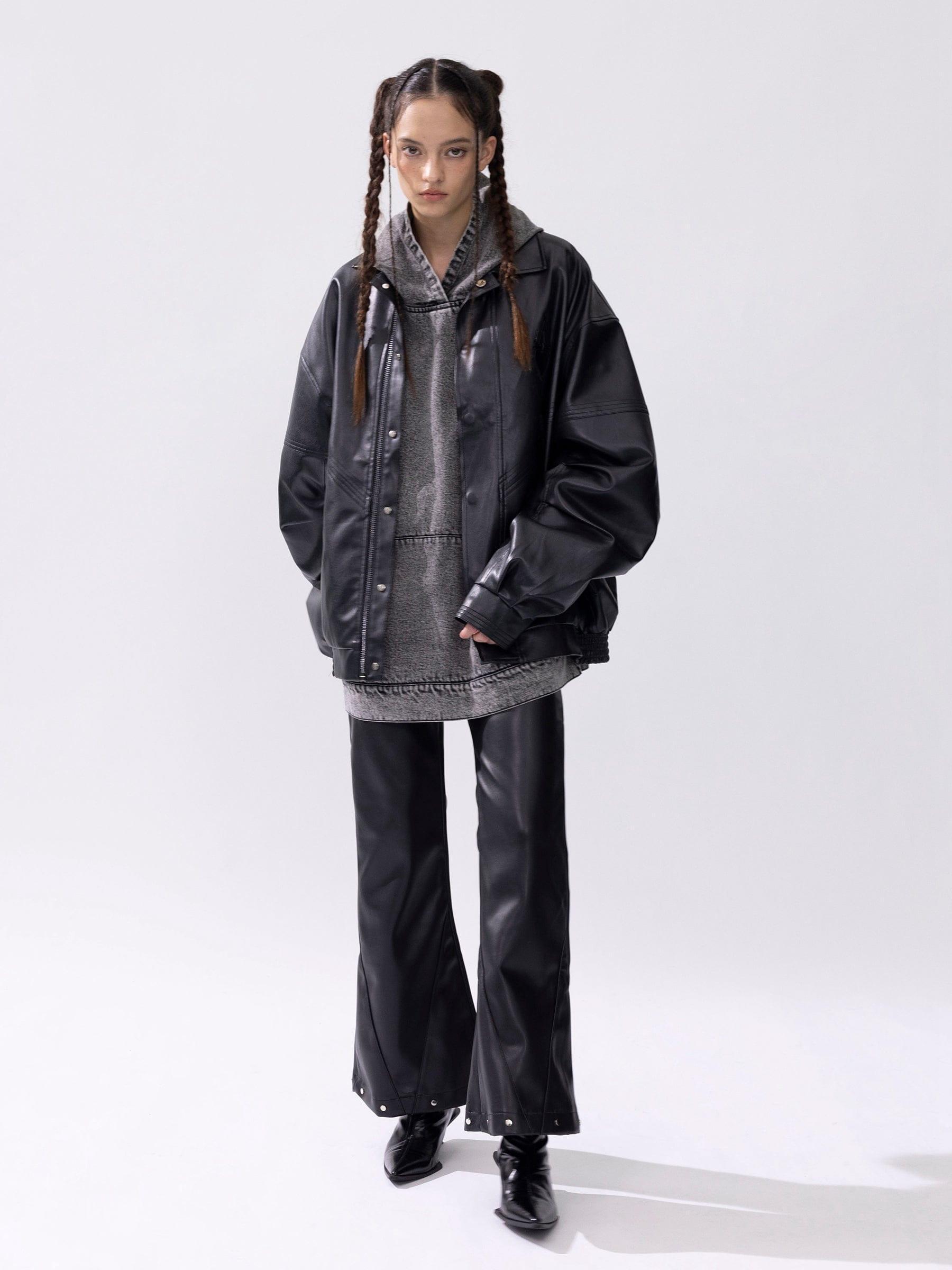 Aelfric Eden Zip Up Ruched Leather Jacket Product Image