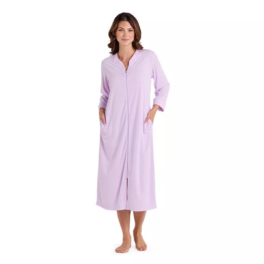 Women's Miss Elaine Essentials Terry Long Zip Robe, Size: Medium, Purple Product Image
