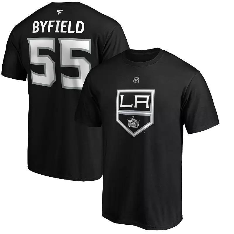 Men's Fanatics Branded Quinton Byfield Black Los Angeles Kings Authentic Stack Name & Number T-Shirt, Size: 2XL, Kgs Black Product Image