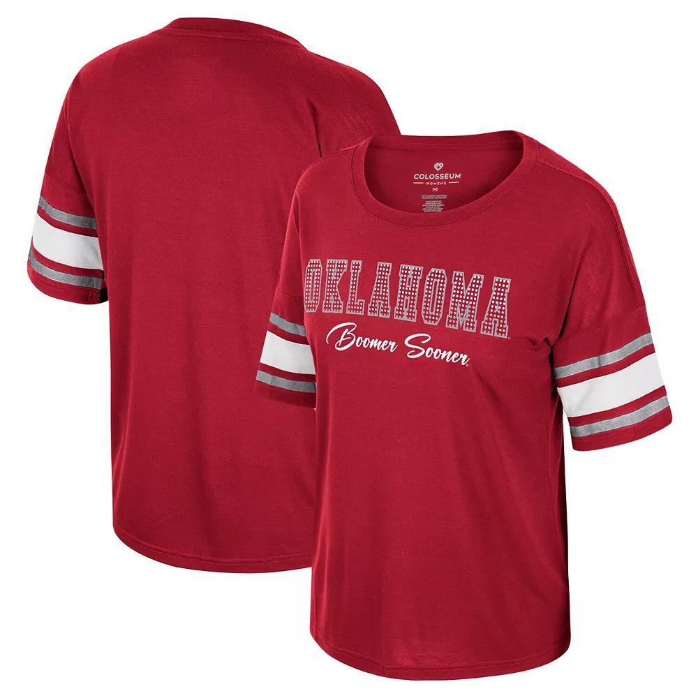 Womens Colosseum Crimson Oklahoma Sooners Im Gliding Here Rhinestone T-Shirt Product Image