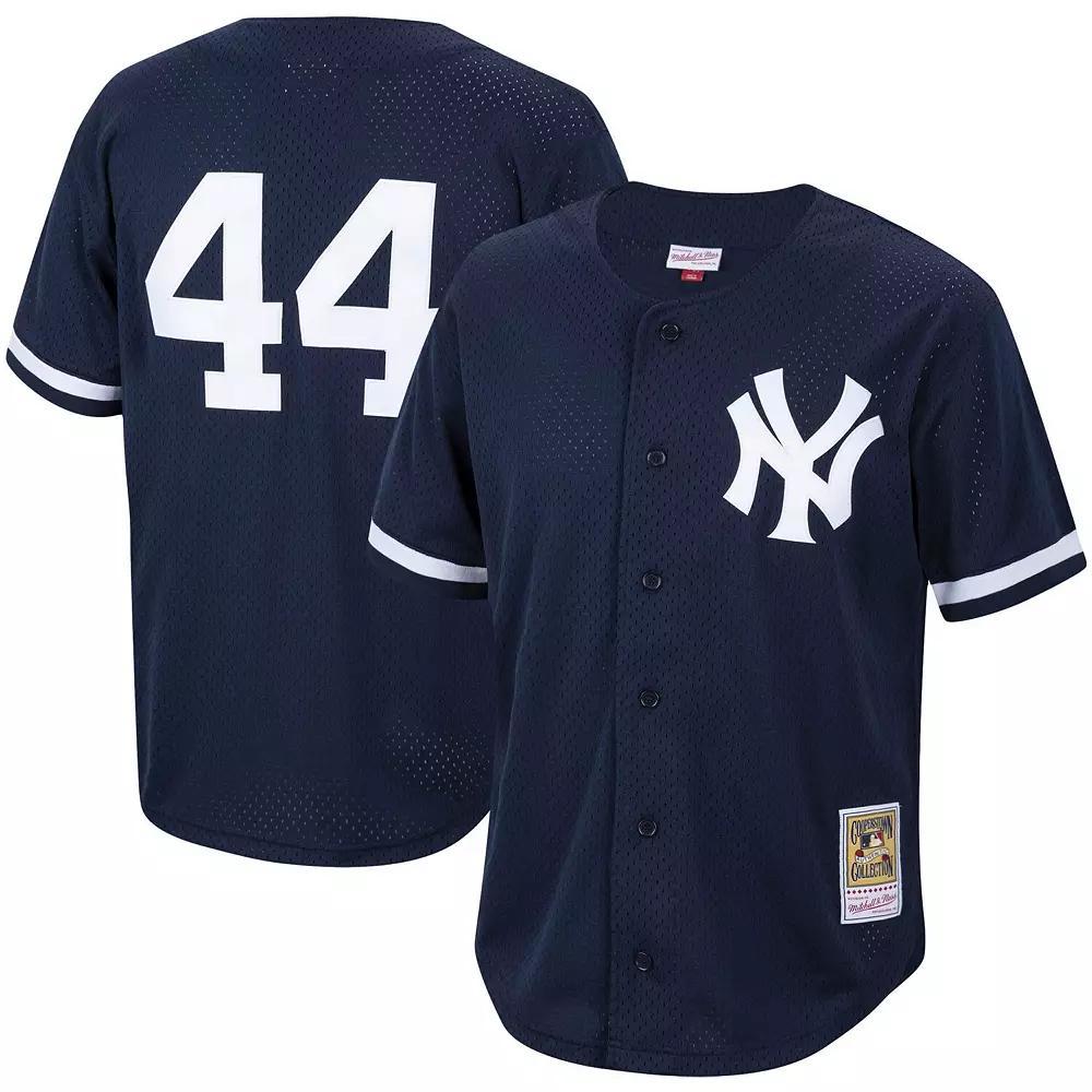 Men's Mitchell & Ness Reggie Jackson Navy New York Yankees Cooperstown Collection Mesh Batting Practice Button-Up Jersey, Size: Large, Blue Product Image