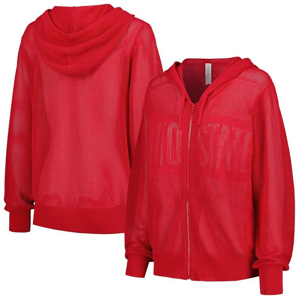 Women's Lusso Scarlet Ohio State Buckeyes Summer Tonal Mesh Full-Zip Hoodie Sweater, Size: XXL, Red Product Image