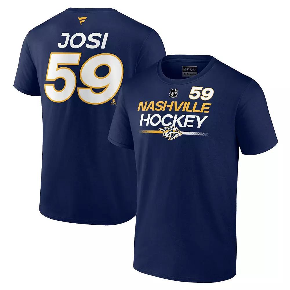Men's Fanatics Branded Roman Josi Navy Nashville Predators Authentic Pro Prime Name & Number T-Shirt, Size: Large, Pdt Blue Product Image