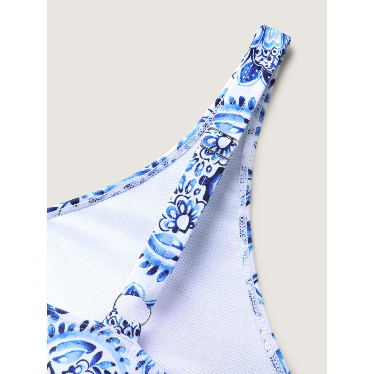 Plus Size Boho Print Fit and Flare Swim Top Women's Swimwear Skyblue Beach High stretch Bodycon V-neck Curve Swim Tops BloomChic 22-24/3X Product Image