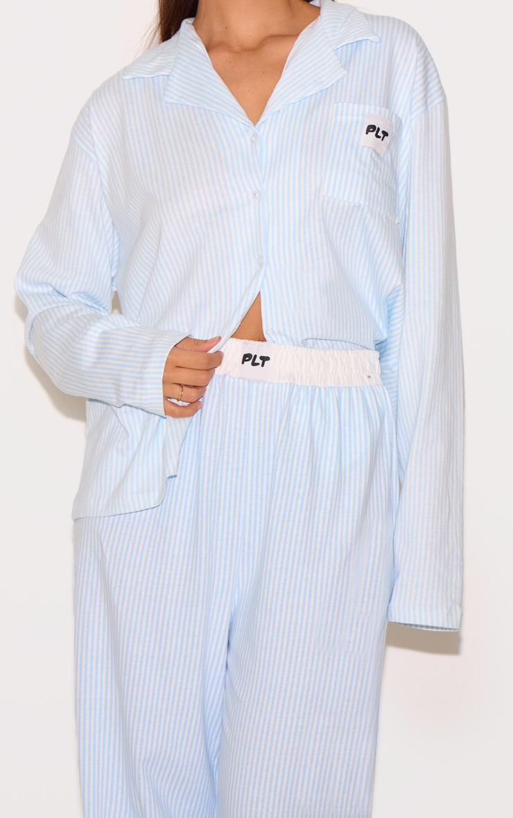 PRETTYLITTLETHING Blue Stripe Wide Leg Pj Bottoms Product Image