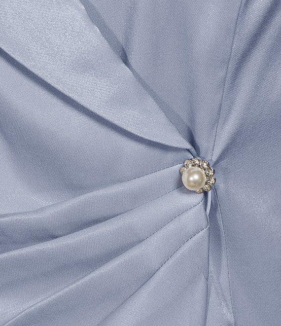 Alex Evenings Plus Size 3/4 Sleeve V-Neck Shawl Collar Shimmer Satin Blouse Product Image
