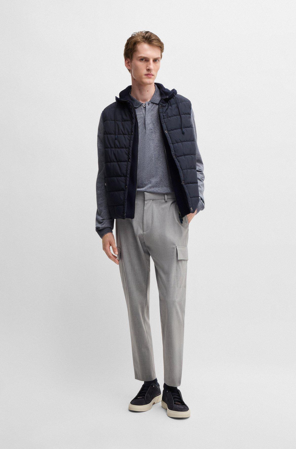 Hooded gilet in wool with down-blend front panel Product Image
