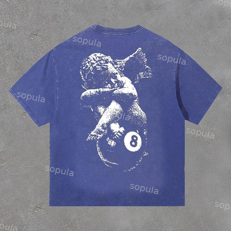 Retro Angel Print No 8 Acid Washed Short Sleeve T-Shirt Product Image